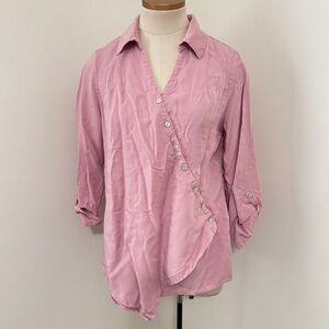 Soft Surroundings Petite Small Pink Washed Tencel Wrap Asymmetrical Blouse Top